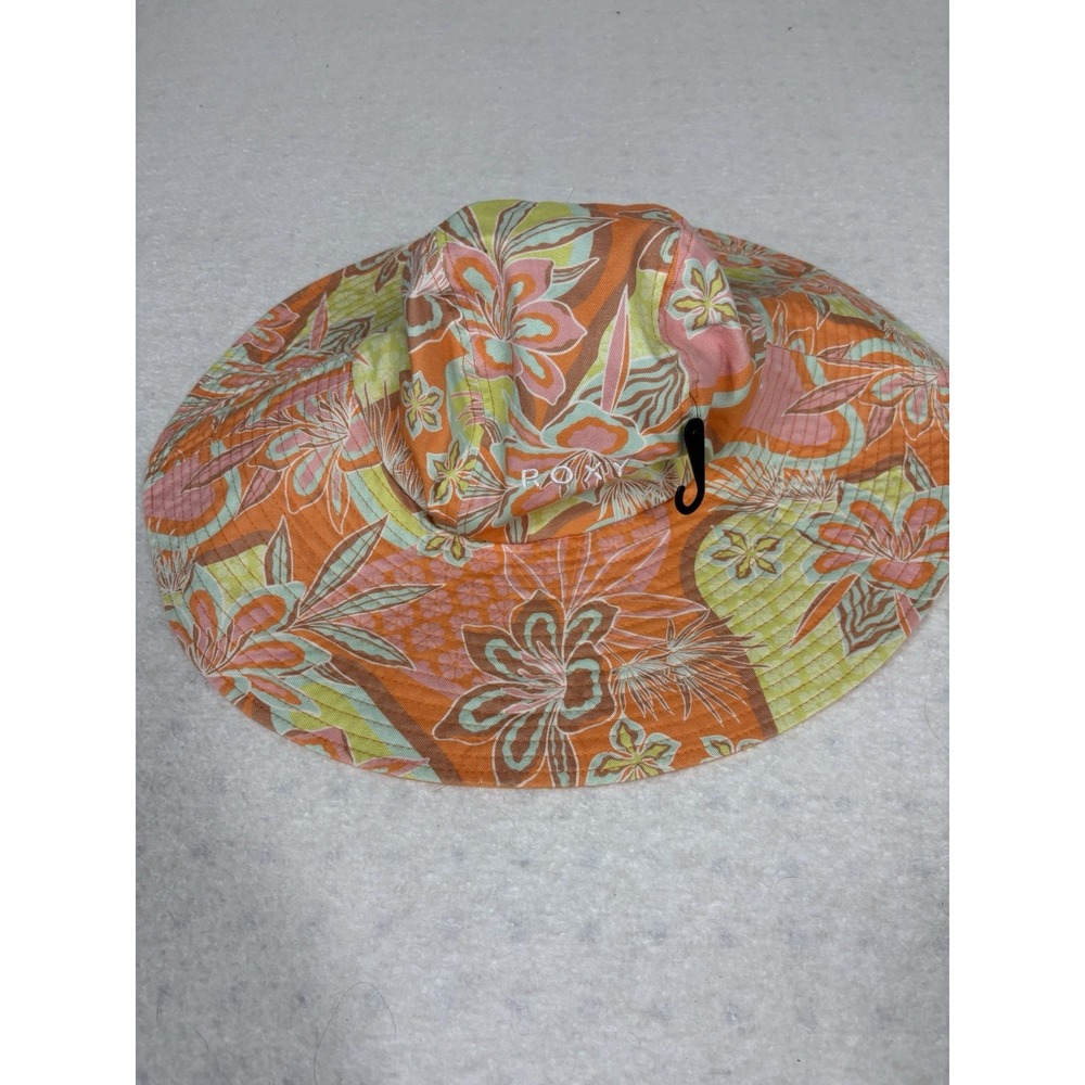 Roxy Tropical Orange Floral Miami Beach Sun Shade Hat M/L Womens NWOT Full Brim
